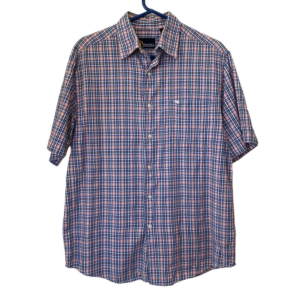 Men's Nautica Jeans Company Button Up Short Sleeve Plaid Shirt Size Medium